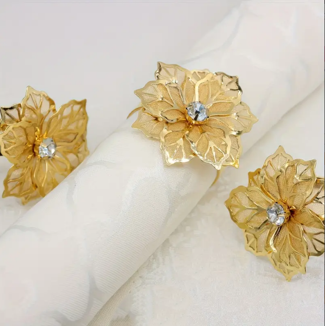 Premium 10 Pack Heavy Duty Metal Rose Napkin Rings Electroplated Wedding Banquet Decor Christmas Anniversary Table Settings