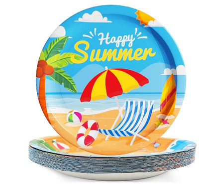 Bulk Summer Beach Theme Disposable Paper Plates Birthday Party Dessert Plates Baby Shower Tableware and Decorations Wholesale