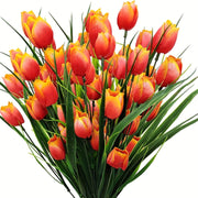 4 Bundles UV-Resistant Artificial Tulip Bushes for Indoor Outdoor Decor, Silk Flowers