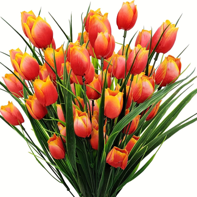 4 Bundles UV-Resistant Artificial Tulip Bushes for Indoor Outdoor Decor, Silk Flowers