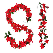 8.2 Ft Artificial Christmas Poinsettia Garland with Red Holly Berries, Bulk Wholesale