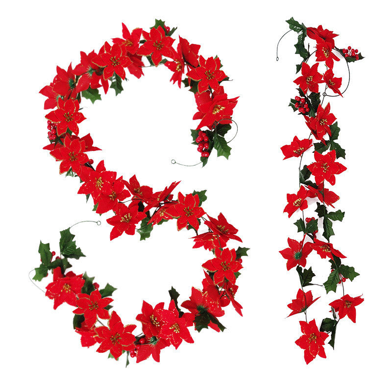 8.2 Ft Artificial Christmas Poinsettia Garland with Red Holly Berries, Bulk Wholesale