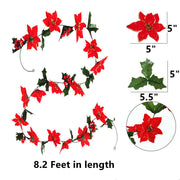 8.2 Ft Artificial Christmas Poinsettia Garland with Red Holly Berries, Bulk Wholesale