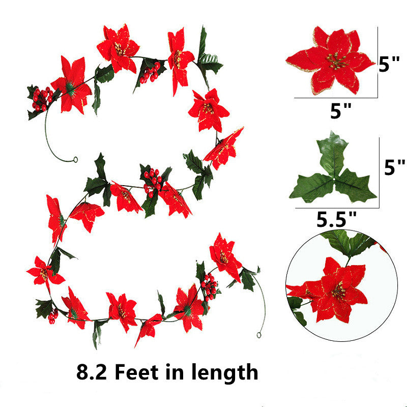8.2 Ft Artificial Christmas Poinsettia Garland with Red Holly Berries, Bulk Wholesale
