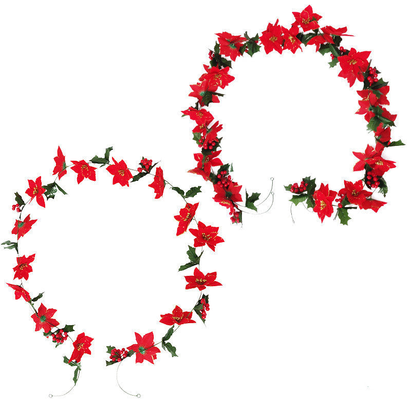 8.2 Ft Artificial Christmas Poinsettia Garland with Red Holly Berries, Bulk Wholesale