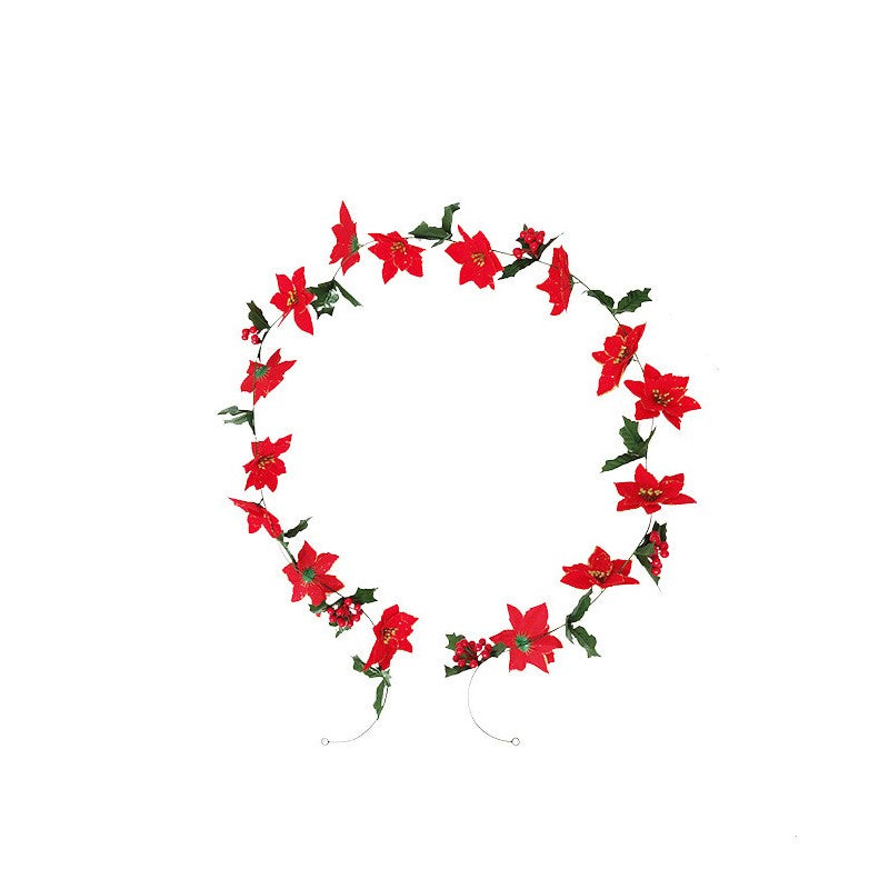 8.2 Ft Artificial Christmas Poinsettia Garland with Red Holly Berries, Bulk Wholesale