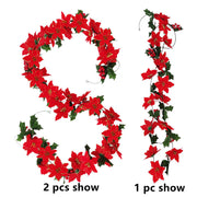 8.2 Ft Artificial Christmas Poinsettia Garland with Red Holly Berries, Bulk Wholesale