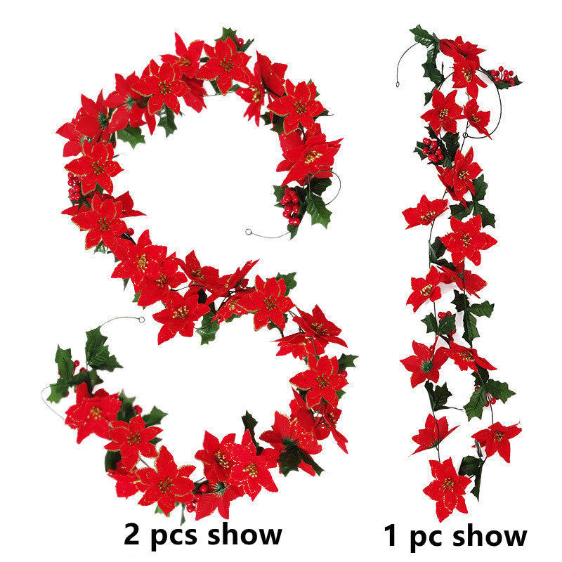 8.2 Ft Artificial Christmas Poinsettia Garland with Red Holly Berries, Bulk Wholesale