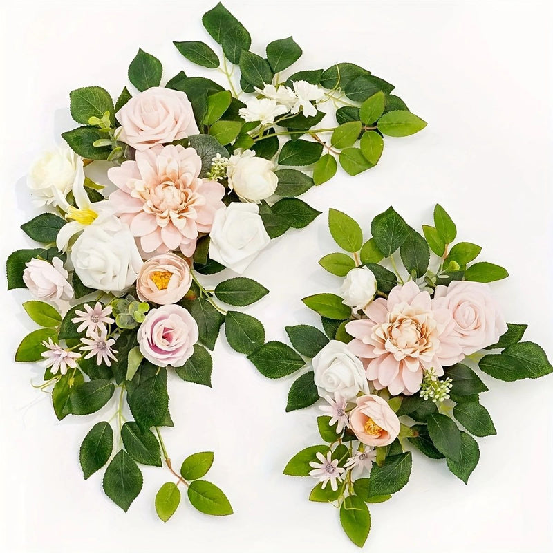 2 Pcs Artificial Flower Garland Wedding Decor Backdrop for Ceremony Reception Wall Easel