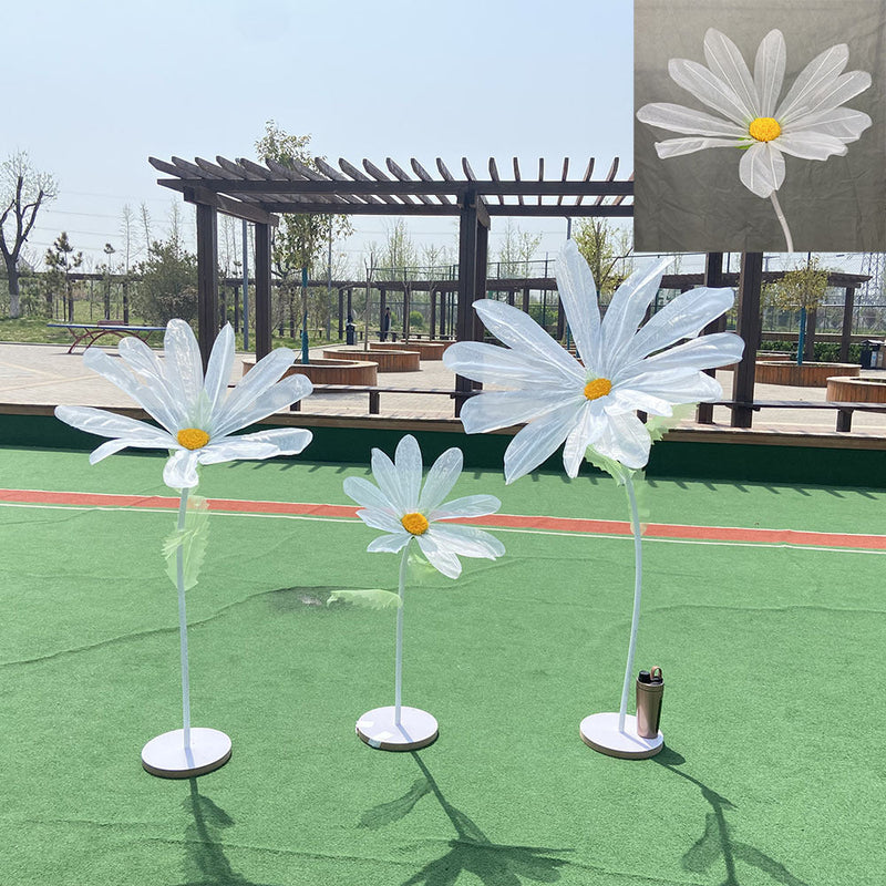 3 Pcs Extra-Large Artificial Tulle Daisy Flower Stems with Bases for Wedding Party Decorations