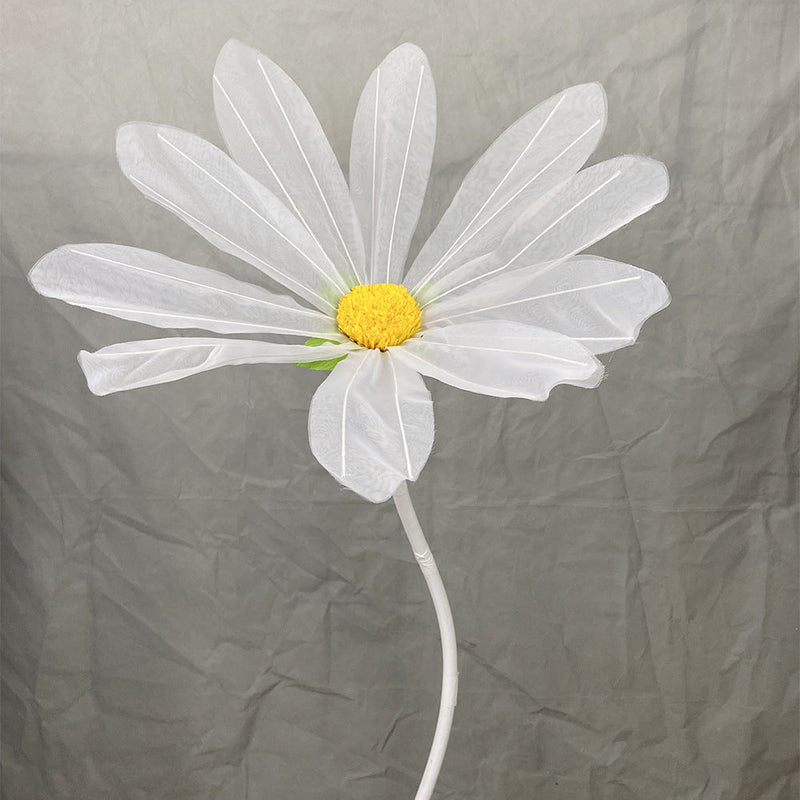 3 Pcs Extra-Large Artificial Tulle Daisy Flower Stems with Bases for Wedding Party Decorations