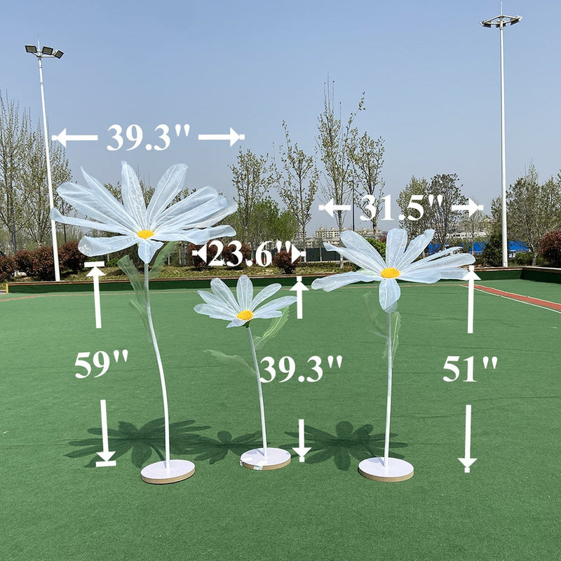 3 Pcs Extra-Large Artificial Tulle Daisy Flower Stems with Bases for Wedding Party Decorations