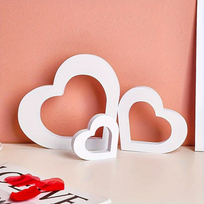 3-Piece White Chevron Heart Decor - Wedding & Valentine's Day Accents