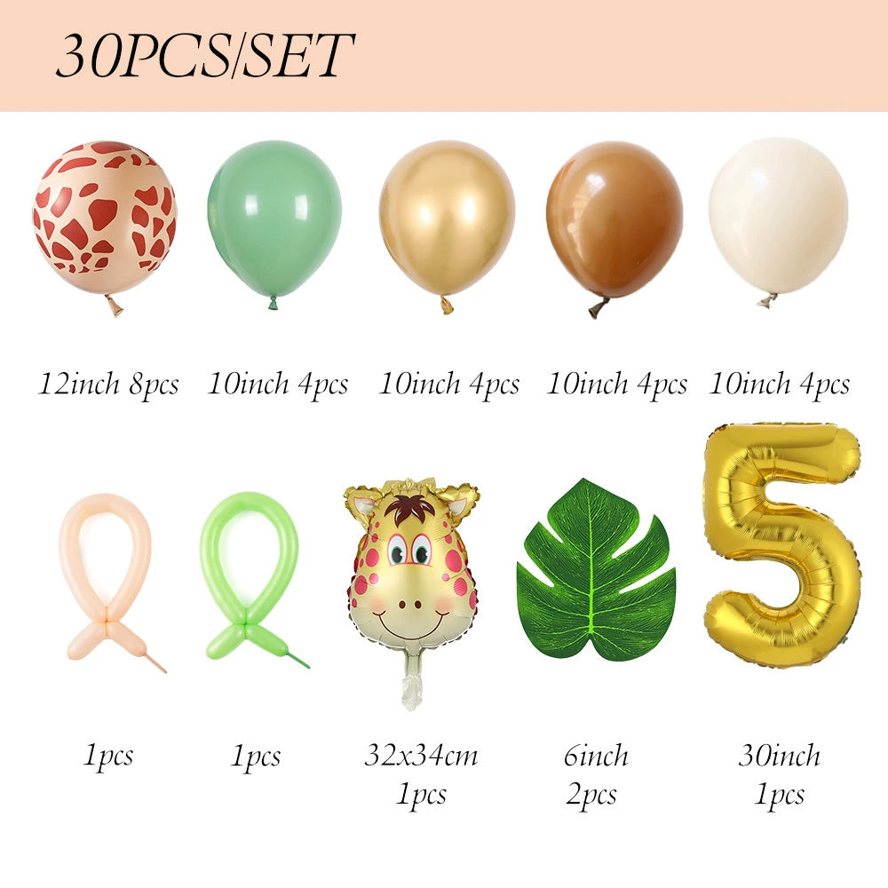 30-Piece Giraffe Balloon Set - Party Decor Kit with Latex & Foil Balloons