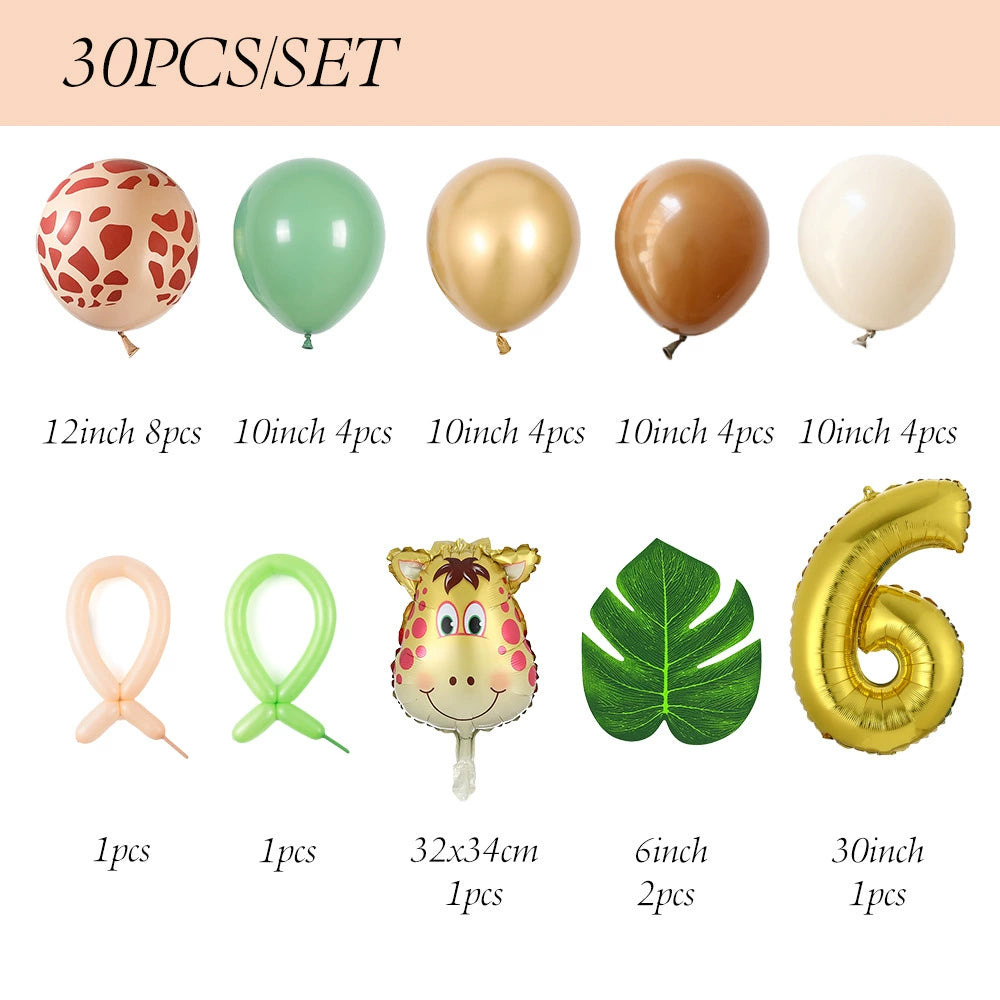30-Piece Giraffe Balloon Set - Party Decor Kit with Latex & Foil Balloons