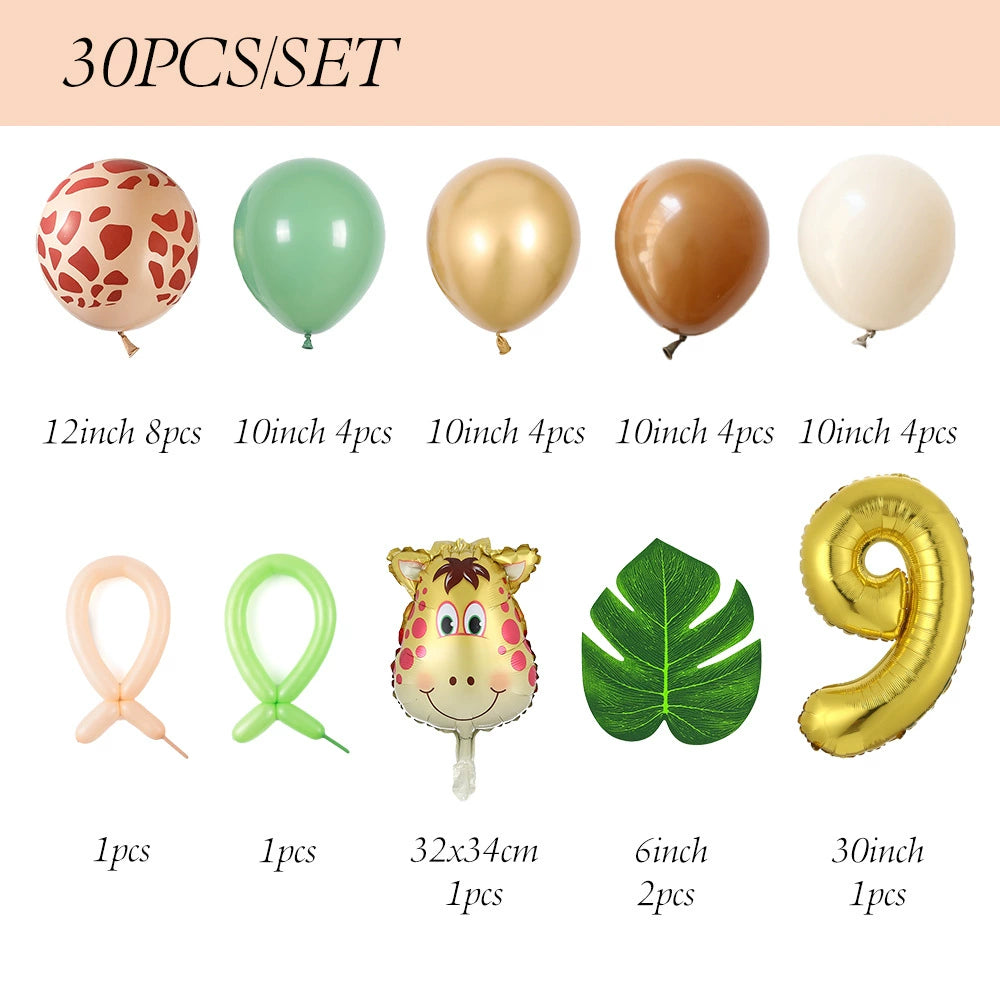 30-Piece Giraffe Balloon Set - Party Decor Kit with Latex & Foil Balloons