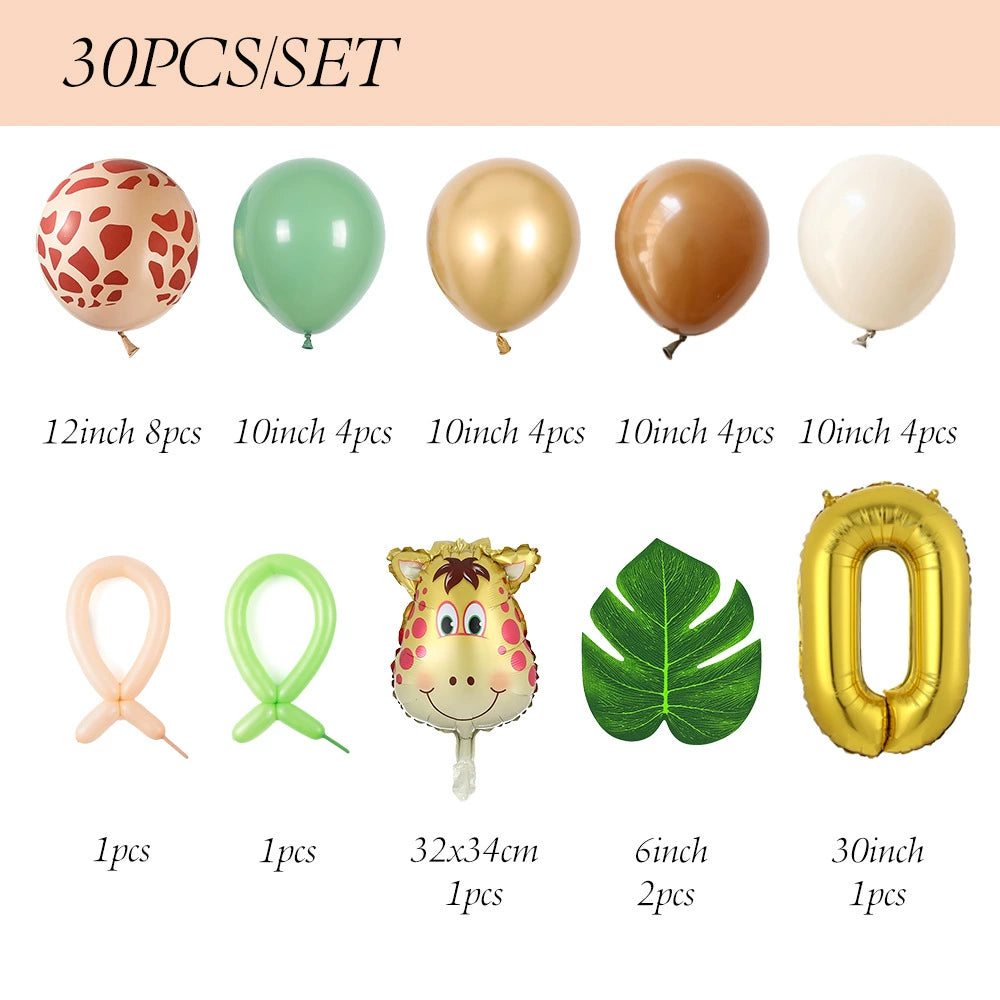 30-Piece Giraffe Balloon Set - Party Decor Kit with Latex & Foil Balloons