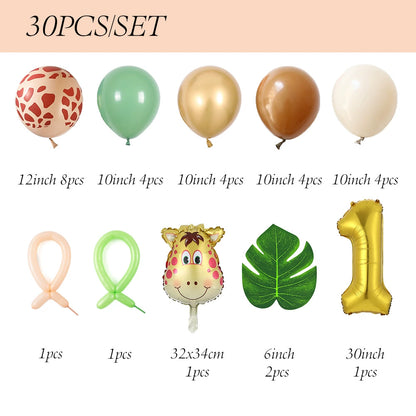 30-Piece Giraffe Balloon Set - Party Decor Kit with Latex & Foil Balloons