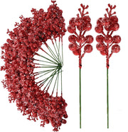 30 Pcs Christmas Glitter Berry Stems Artificial Holiday Decoration Ornaments
