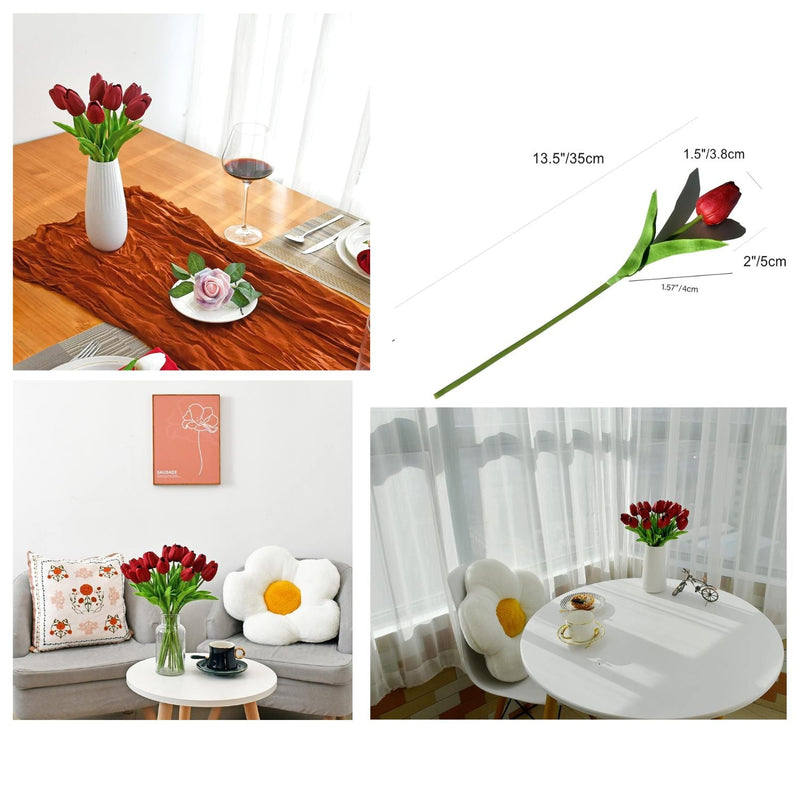 20 Stems Artificial Tulip Flowers 3.5 Inch PU Silk Realistic Lifelike Home Wedding Decor