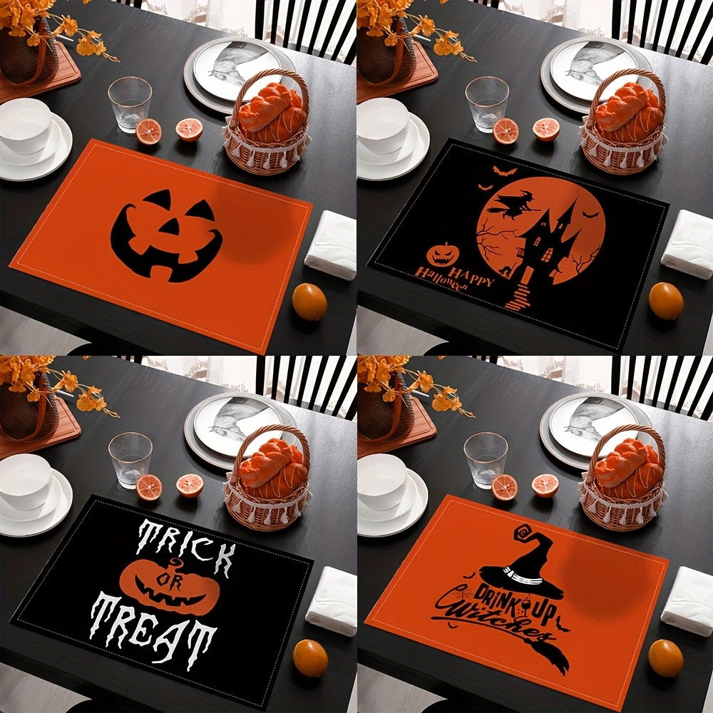 Bulk 4 pcs Halloween Placemats and Table Runners Waterproof Heat Resistant Party Decor with Digital Print Linen Tablecloths Wholesale