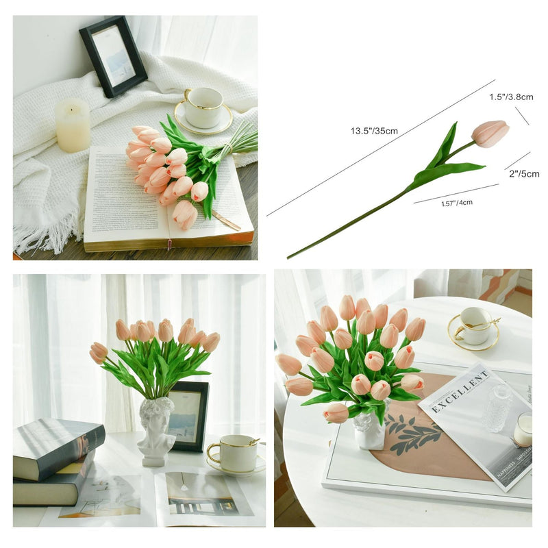 20 Stems Artificial Tulip Flowers 3.5 Inch PU Silk Realistic Lifelike Home Wedding Decor
