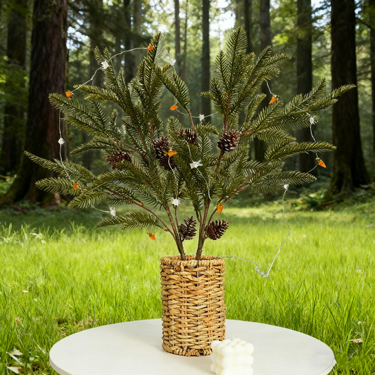 Christmas Artificial Pine Branch with Pine Cones - Realistic Mini Tabletop Decor 2-Pack for Festive Home Setup