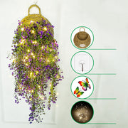 Artificial Hanging Flower Plants with LED Lights, Butterfly Decor, 1 Basket for Home Garden Wedding Porch Wall Garland