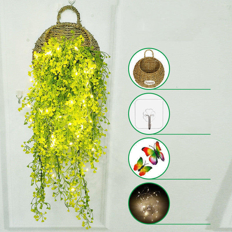Artificial Hanging Flower Plants with LED Lights, Butterfly Decor, 1 Basket for Home Garden Wedding Porch Wall Garland