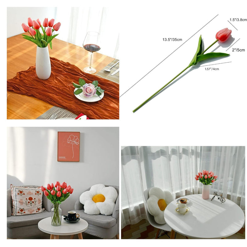 20 Stems Artificial Tulip Flowers 3.5 Inch PU Silk Realistic Lifelike Home Wedding Decor