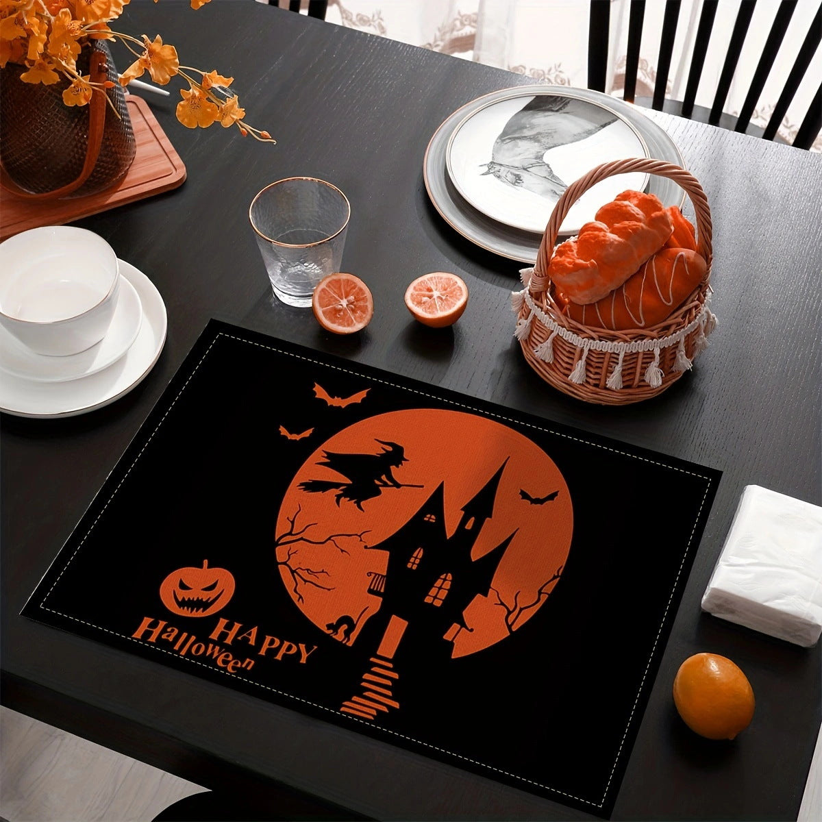 Bulk 4 pcs Halloween Placemats and Table Runners Waterproof Heat Resistant Party Decor with Digital Print Linen Tablecloths Wholesale