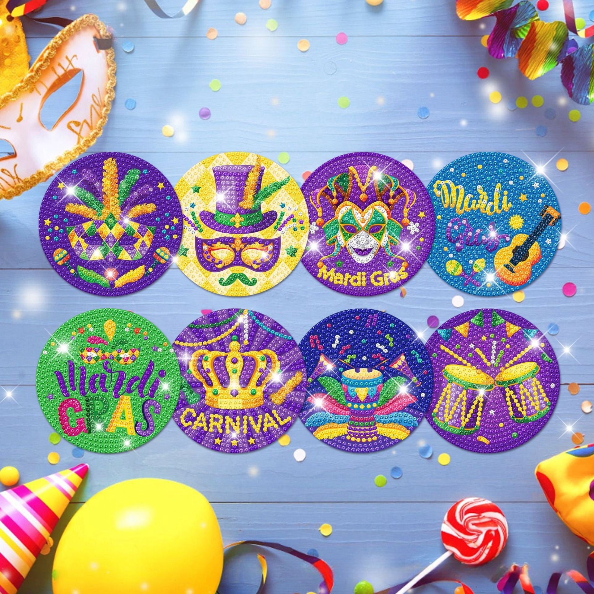 Bulk Set of 40 Drink Coasters with Diamond Stickers for Mardi Gras Party Wholesale