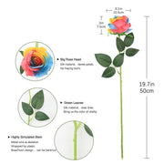 19 Inch Rainbow Rose Stem Artificial Flower 10 Pcs Colorful Silk Roses for Arrangements Centerpieces