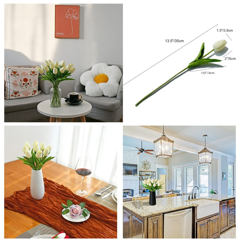 20 Stems Artificial Tulip Flowers 3.5 Inch PU Silk Realistic Lifelike Home Wedding Decor