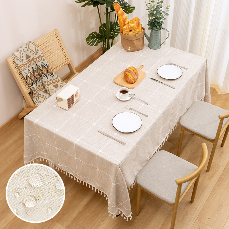 Bulk 2pcs Waterproof Polyester Tablecloth with Tassels Easy Clean Ideal for Kitchen and Dining Room Decor Wholesale