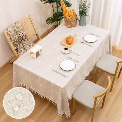 Bulk 2pcs Waterproof Polyester Tablecloth with Tassels Easy Clean Ideal for Kitchen and Dining Room Decor Wholesale