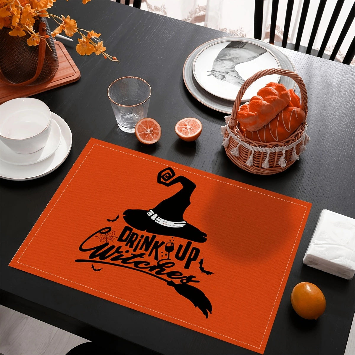 Bulk 4 pcs Halloween Placemats and Table Runners Waterproof Heat Resistant Party Decor with Digital Print Linen Tablecloths Wholesale