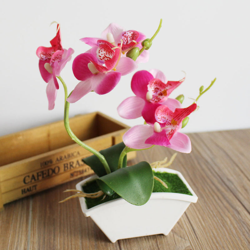 Artificial Orchid Flower Bonsai in Pot, Bulk Quantity, Silk Material, Decorative Indoor Plant