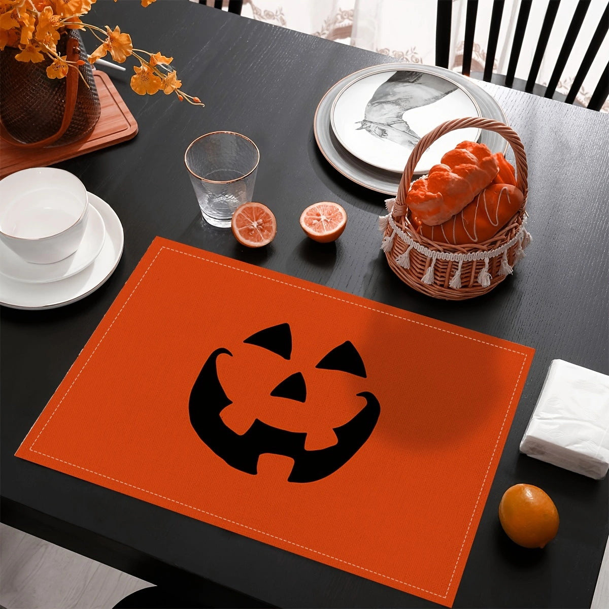 Bulk 4 pcs Halloween Placemats and Table Runners Waterproof Heat Resistant Party Decor with Digital Print Linen Tablecloths Wholesale