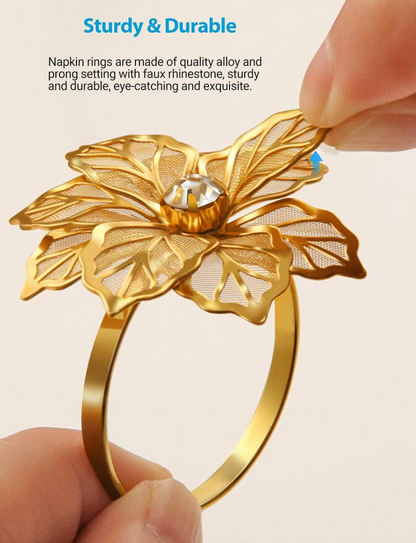 Premium 10 Pack Heavy Duty Metal Rose Napkin Rings Electroplated Wedding Banquet Decor Christmas Anniversary Table Settings