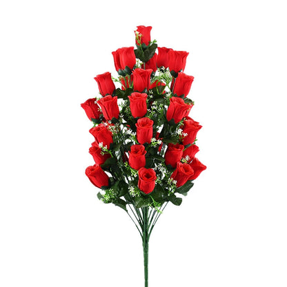 36-Stem Red Rose Cemetery Flowers with Ground Stake - Memorial Grave Decor