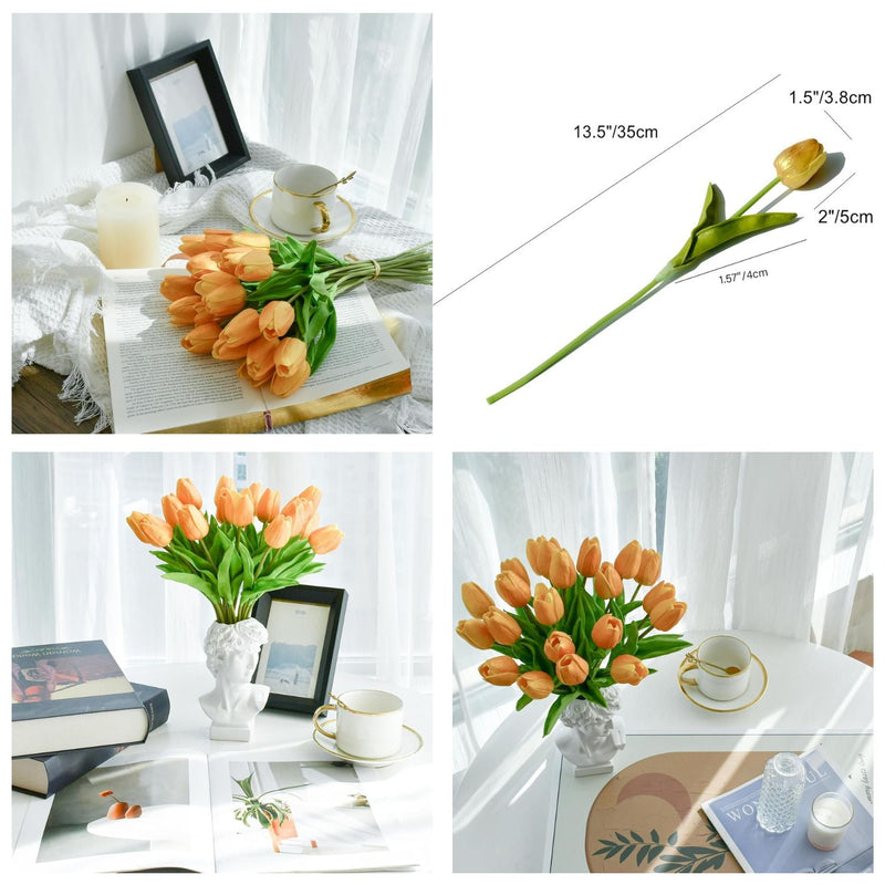 20 Stems Artificial Tulip Flowers 3.5 Inch PU Silk Realistic Lifelike Home Wedding Decor