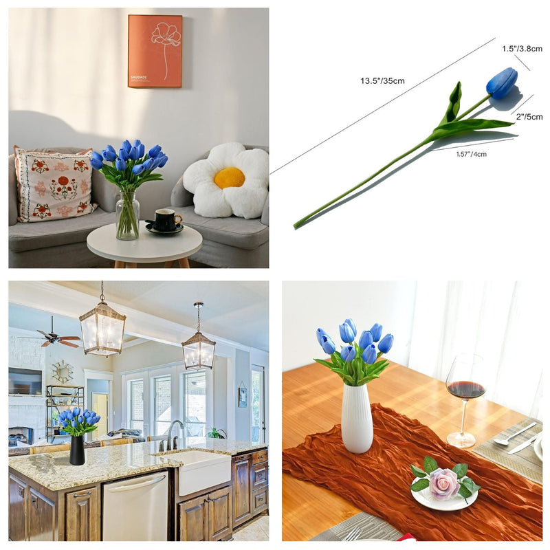20 Stems Artificial Tulip Flowers 3.5 Inch PU Silk Realistic Lifelike Home Wedding Decor