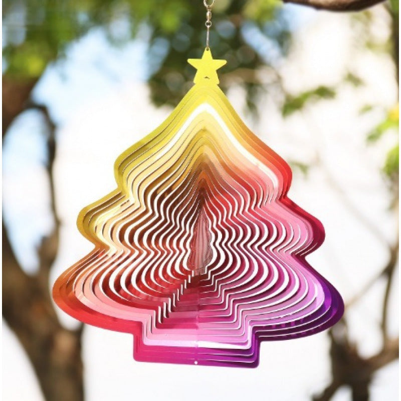 3D Christmas Tree Wind Spinner, 11.8×11.8 Inch Stainless Steel Hanging Decoration for Balcony