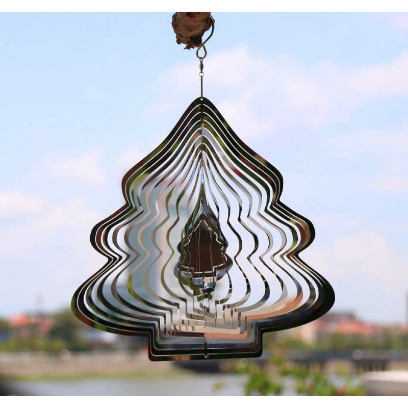 3D Christmas Tree Wind Spinner, 11.8×11.8 Inch Stainless Steel Hanging Decoration for Balcony