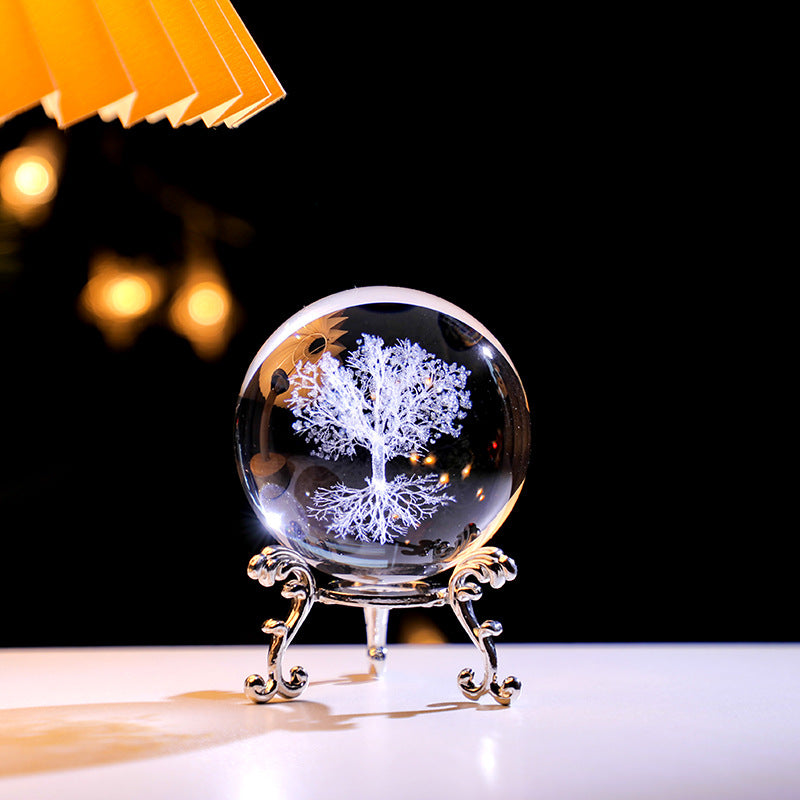 3D Engraved Ferris Wheel Crystal Ball with Metal Base, 2.36 Inch Galaxy Glass Sphere Decor