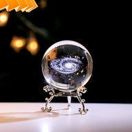 3D Engraved Ferris Wheel Crystal Ball with Metal Base, 2.36 Inch Galaxy Glass Sphere Decor