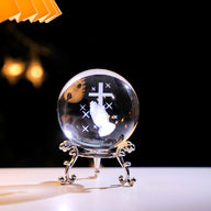 3D Engraved Ferris Wheel Crystal Ball with Metal Base, 2.36 Inch Galaxy Glass Sphere Decor