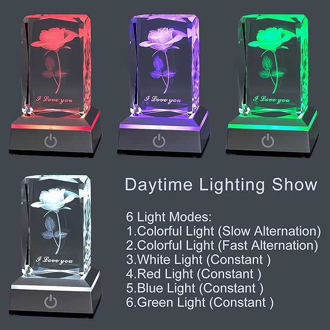 3D Rose Crystal Nightlight Lamp Indoor Decor Figurine Bulk Gift