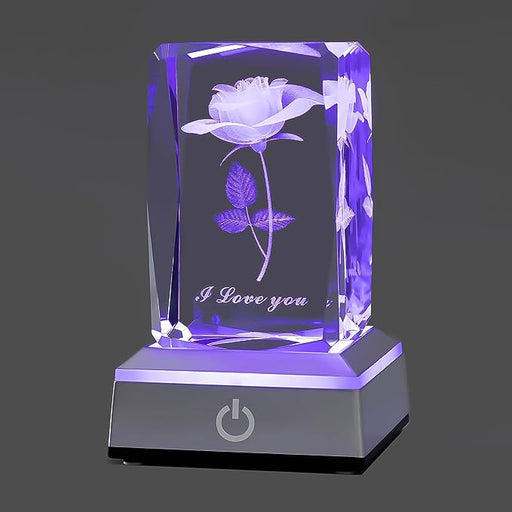 3D Rose Crystal Nightlight Lamp Indoor Decor Figurine Bulk Gift